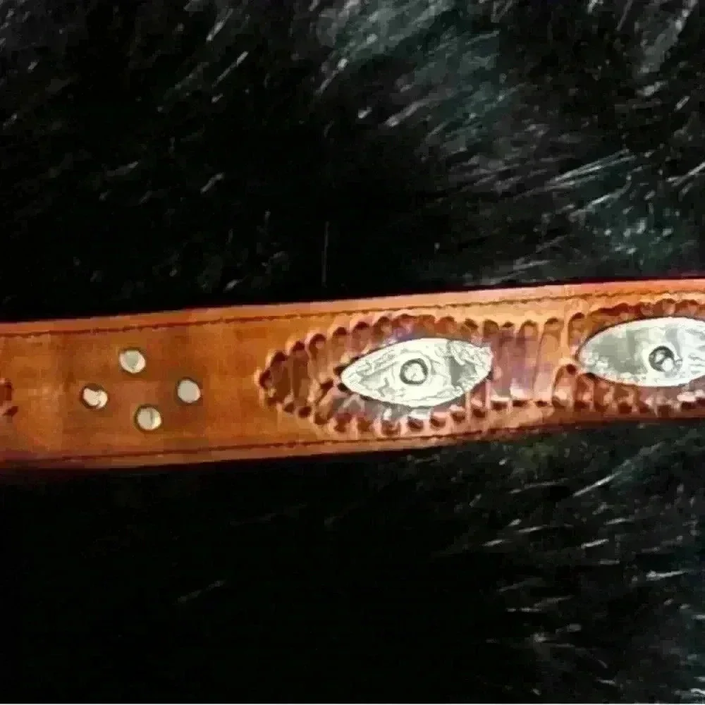 Vintage Handmade Brown Leather Wide Belt Oval